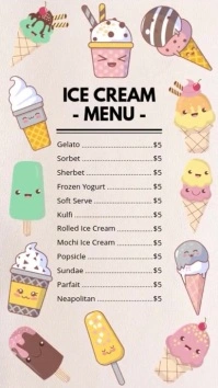 ice cream menu Instagram Reel template