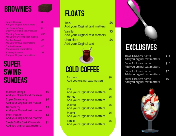 Ice Cream Menu Ulotka (US Letter) template