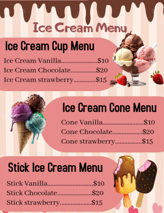 Ice cream menu template Flyer (US Letter)