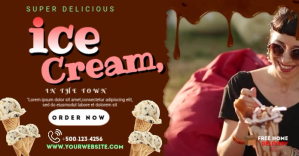 红色 Ice Cream Parlor Facebook Post Design Facebook Shared Image Template