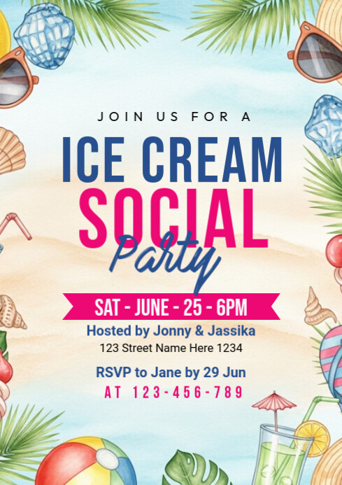 ice cream party A4 template