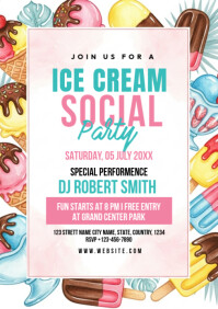 White Ice Cream Social Event A4 Template