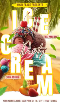 White Ice Cream Party Digital Display Template