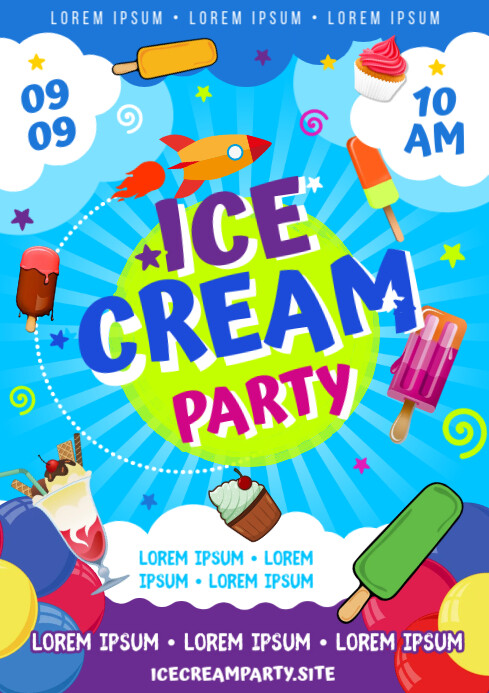 ICE CREAM PARTY POSTER A4 template