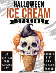 Ice cream poster, Halloween Ice cream social Pamflet (Letter AS) template