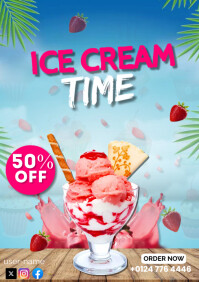 Blue Ice Cream Promotion A4 Template