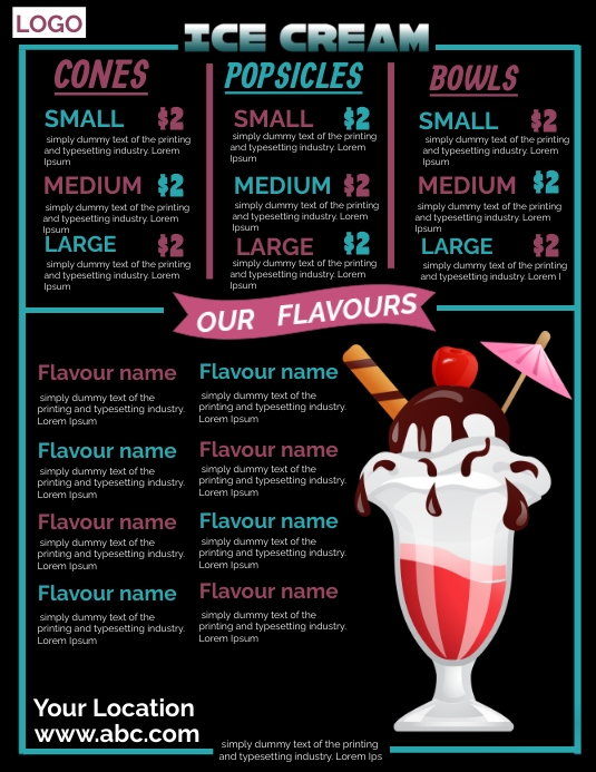 ice cream shop menu Template | PosterMyWall