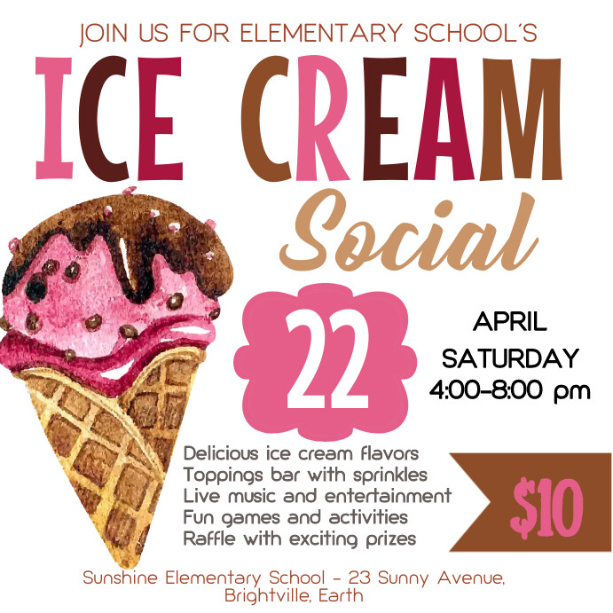 Ice Cream Social Flyer, Instagram na Post template