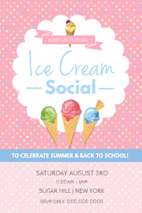 Ice Cream Social Party Pink Poster Template Postermywall