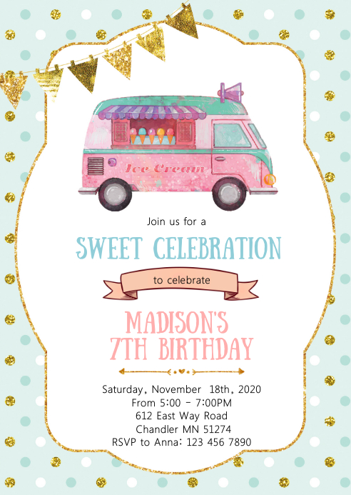 Ice cream truck birthday party invitation Template | PosterMyWall