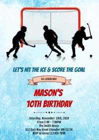 Ice hockey birthday party invitation A6 template