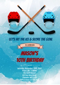 Ice hockey birthday party invitation A6 template