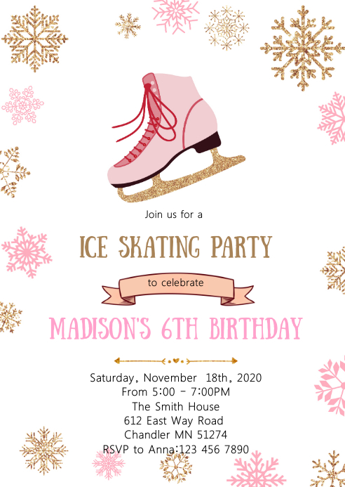 Ice Skating Birthday Invitation Template Postermywall