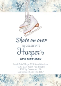 Ice Skating Birthday Party Invitation A6 template