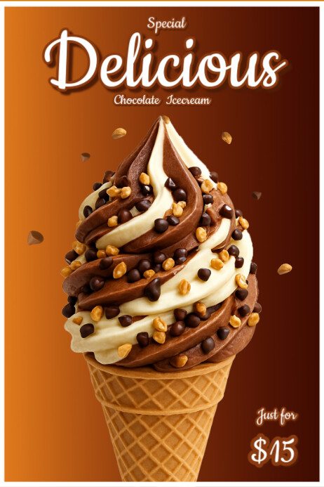 Icecream Ads Poster, Chocolate Ice cream Cone Flyer template