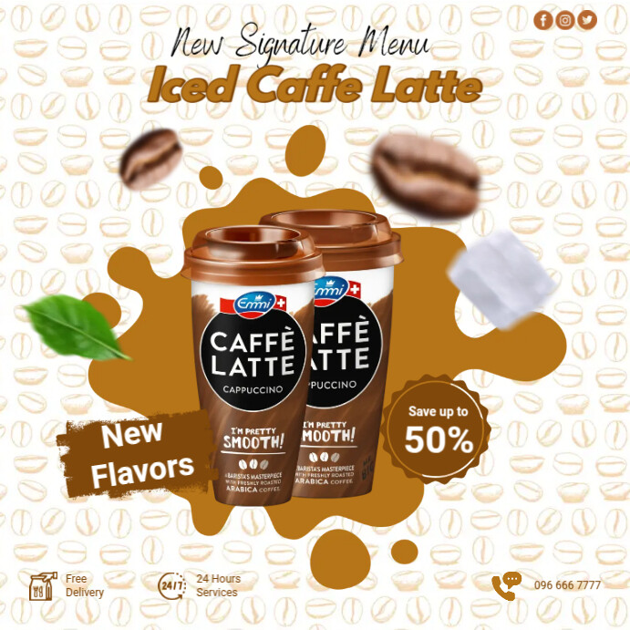Iced Caffe Latte Menu Instagram Post template