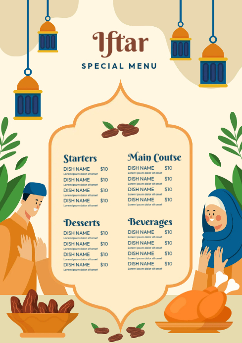 Yellow Iftar Special Menu A4 Template | PosterMyWall