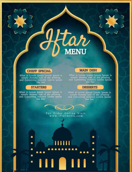 Iftar menu, Ramadan Menu flyer Pamflet (VSA Brief) template