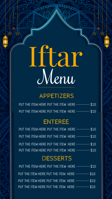 iftar menu digital display, ramadan menu template