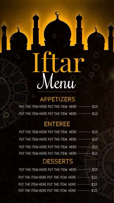 iftar menu digital display, ramadan menu template