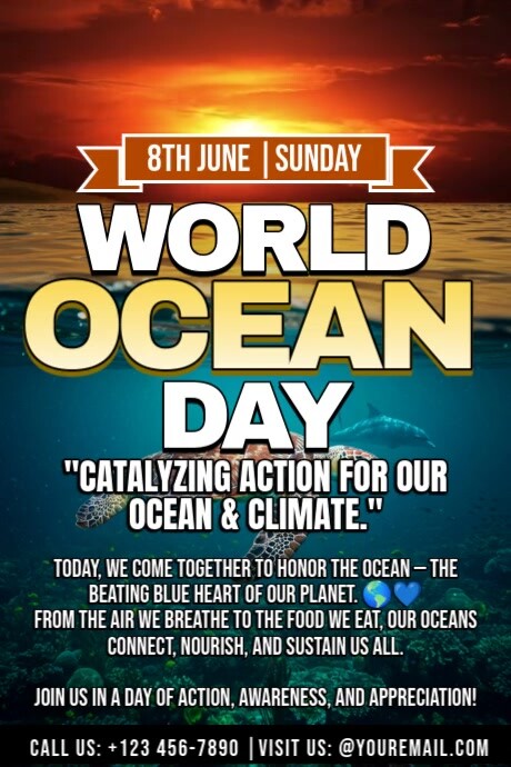 Ignite Action, Protect the Ocean: World Ocean Day Poster template