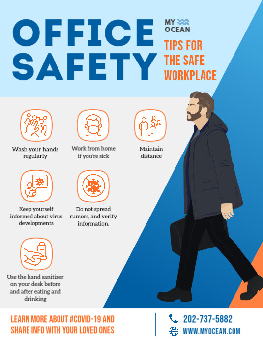 Illustrated Blue Office Safety and Rules Hand Template | PosterMyWall