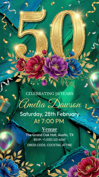 Illustrative 50th Birthday Invitation Instagram Story Template |  PosterMyWall