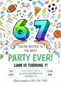 Illustrative 6-7 Sports Birthday Invitation A4 template