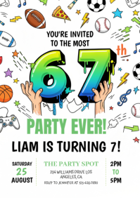 Illustrative 6-7 Sports Birthday Invitation A3 template