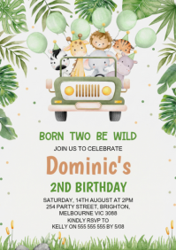 Illustrative Animal Birthday Invite A4 template