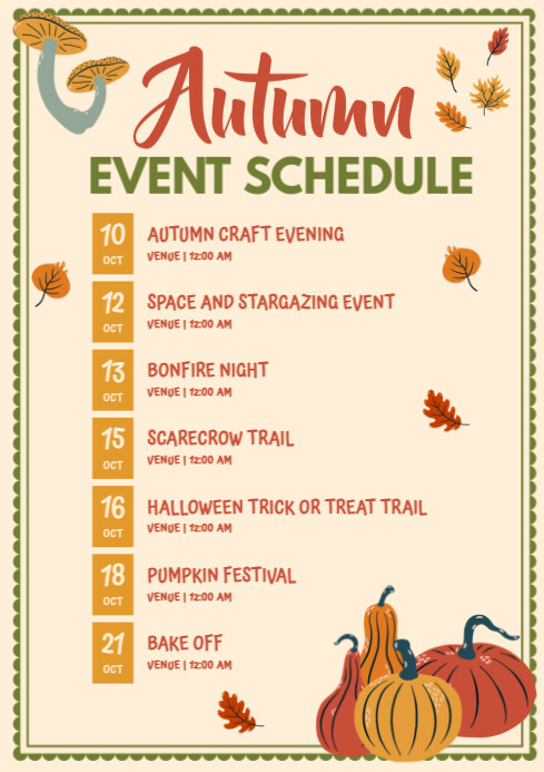 Copy of Illustrative Autumn Event Schedule A4 | PosterMyWall