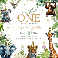 Illustrative Baby Safari Animals Invitation Template Square (1:1)