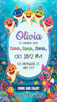 Illustrative Baby Shark Birthday Invitation Instagram Story template