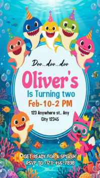 Illustrative Baby Shark Birthday Invitation Instagram Story template