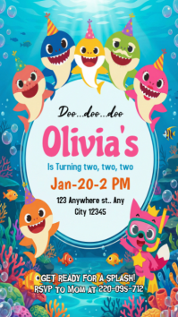 Illustrative Baby Shark Birthday Invitation Instagram Story template