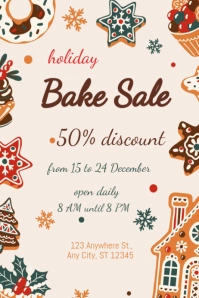 Illustrative Beige And Brown Holiday Bake Sale Flyer Poster template