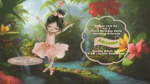Illustrative Birthday, Invitation, Baby, Ballerina, Ballet, Recital, Cumpleaños, Party, Fiesta, For Digital Display (16:9) template