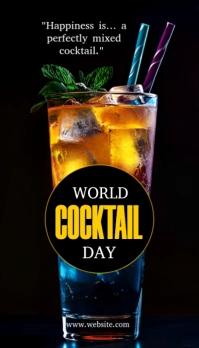 Illustrative Black Background Gradient World Cocktail Day  Business Card 名片 template