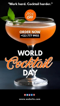 Illustrative Black Background Gradient World Cocktail Day Business Card template