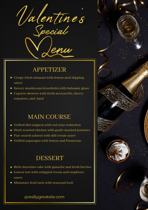 Illustrative Black Elegant Valentines Day Special Menu A4 template