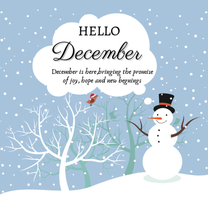 Illustrative Blue And White hello december Instagram Post 2024 Template ...