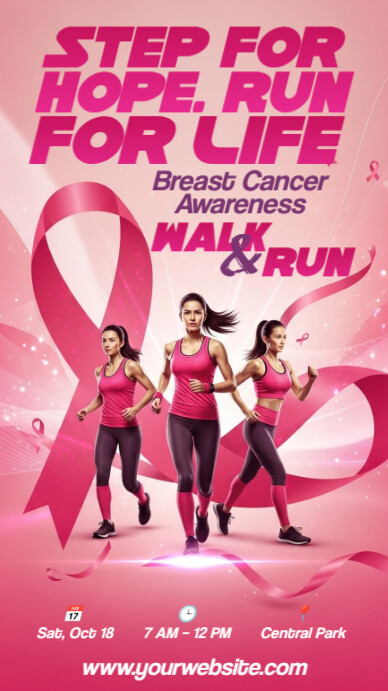 Illustrative Breast Cancer Charity Walk Instagram Story Template ...