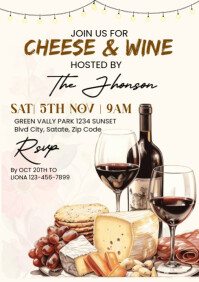 Illustrative Cheese And Wine A4 template