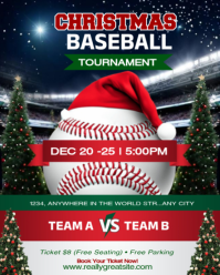 Illustrative Christmas Baseball Tournament Flyer - Festive Holiday Sports Event Instagram Portrait template