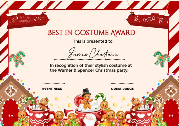 Illustrative Christmas Costume Certificate A4 template