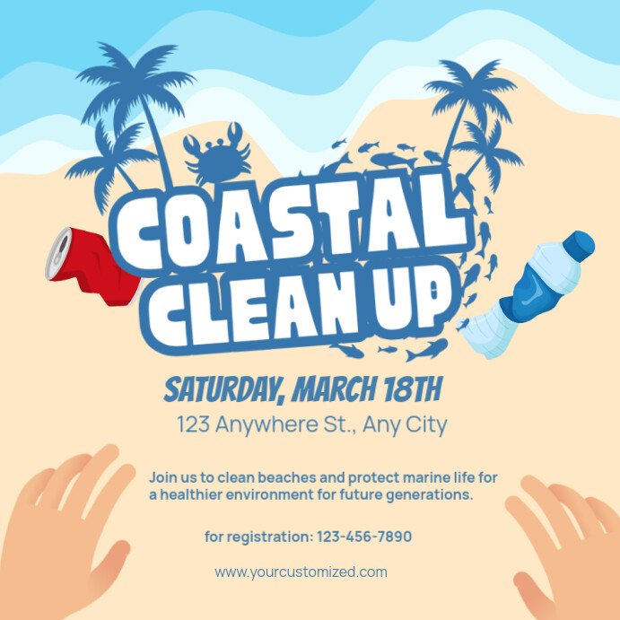 Clean Up Posts Illustrative Coastal Clean Up Instagram Post Template | PosterMyWall