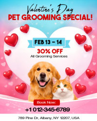 Illustrative Cute Valentine's Day Pet Grooming Sale Flyer Template Instagram Portrait