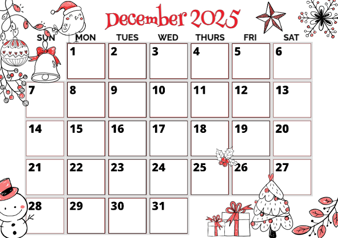 Illustrative December 2025 Calendar Printable A4 Template | PosterMyWall
