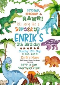 Illustrative Dinosaur Birthday Invitation A6 template