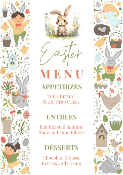 Illustrative Easter Menu A4 Template | PosterMyWall